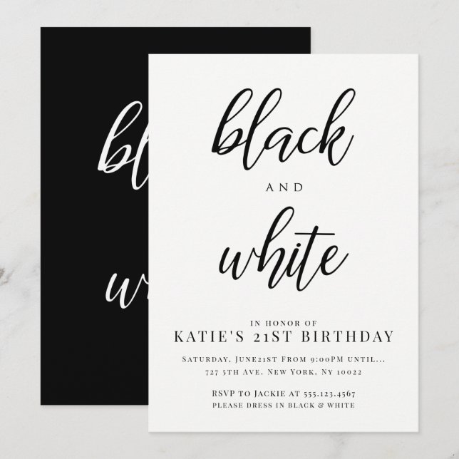 Elegant Black and White Party Invitations (Front/Back)