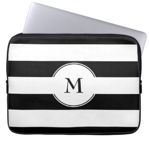 Elegant Black And White Pattern Monogram Laptop Sleeve