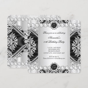Elegant Black And White Pearl Birthday Party Invitation