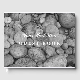 Elegant black and white pebble stone photo guest book