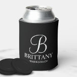 Elegant Black and White Personalized Bridesmaid Can Cooler<br><div class="desc">Elegant Black and White Personalized Bridesmaid Gifts
featuring personalized monogram in elegant calligraphy font style with bridesmaid's name and title in classic serif font style.

Also perfect for Maid of Honour,  Flower Girl,  Mother of the Bride and more.</div>