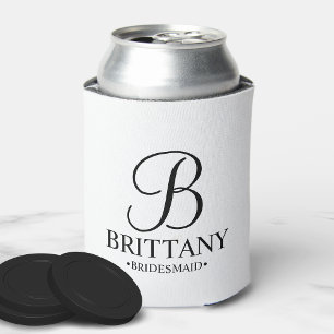 Elegant Black and White Personalized Bridesmaid Can Cooler