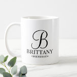 Elegant Black and White Personalized Bridesmaid Coffee Mug<br><div class="desc">Elegant Black and White Personalized Bridesmaid Gifts
featuring personalized monogram in elegant calligraphy font style with bridesmaid's name and title in classic serif font style.

Also perfect for Maid of Honour,  Flower Girl,  Mother of the Bride and more.</div>