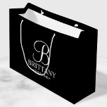 Elegant Black and White Personalized Bridesmaid Large Gift Bag<br><div class="desc">Elegant Black and White Personalized Bridesmaid Gifts
featuring personalized monogram in elegant calligraphy font style with bridesmaid's name and title in classic serif font style.

Also perfect for Maid of Honour,  Flower Girl,  Mother of the Bride and more.</div>