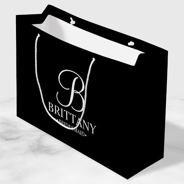 Elegant Black and White Personalized Bridesmaid Large Gift Bag (Creator Uploaded)