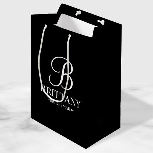 Elegant Black and White Personalized Bridesmaid Medium Gift Bag