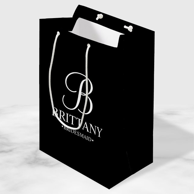 Elegant Black and White Personalized Bridesmaid Medium Gift Bag (Creator Uploaded)