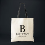 Elegant Black and White Personalized Bridesmaid To Tote Bag<br><div class="desc">Elegant Black and White Personalized Bridesmaid Gifts
featuring personalized bridesmaid's monogram,  name and title in classic serif font style.
Also perfect for Maid of Honour,  Flower Girl,  Mother of the Bride and more.</div>