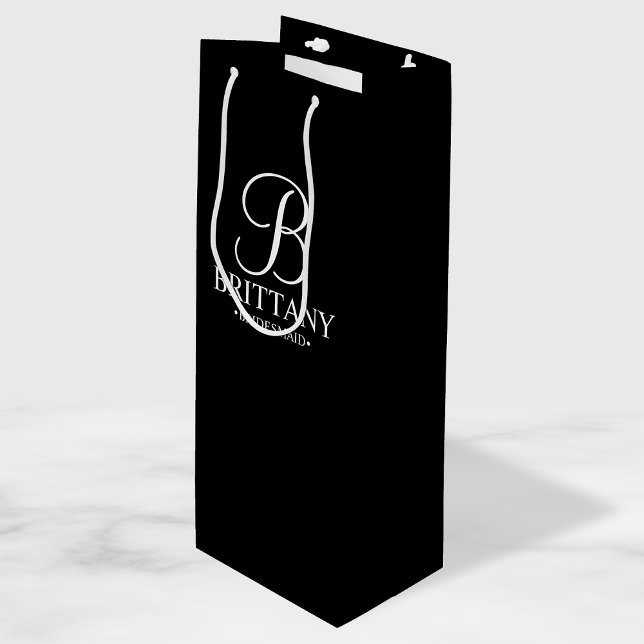 Elegant Black and White Personalized Bridesmaid Wine Gift Bag (Creator Uploaded)