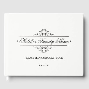 Elegant Black And White Personalized Hotel Family Guest Book