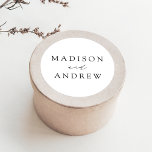 Elegant Black and White Personalized Wedding Classic Round Sticker<br><div class="desc">Seal your invitation envelopes or favours with our elegant wedding stickers. The custom wedding stickers feature your names in a black calligraphy script with a white background or colour of your choice. Design coordinates with our Modern Elegance wedding collection.</div>
