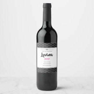 Elegant Black and White Petal Mandala Pattern Wine Label