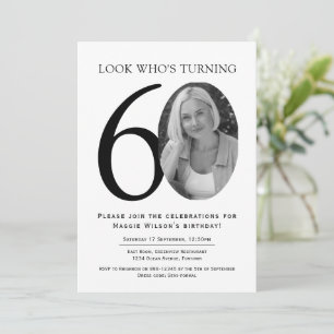 Elegant Black and White Photo Birthday Invitation