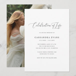 Elegant Black and White Photo Celebration of Life  Invitation
