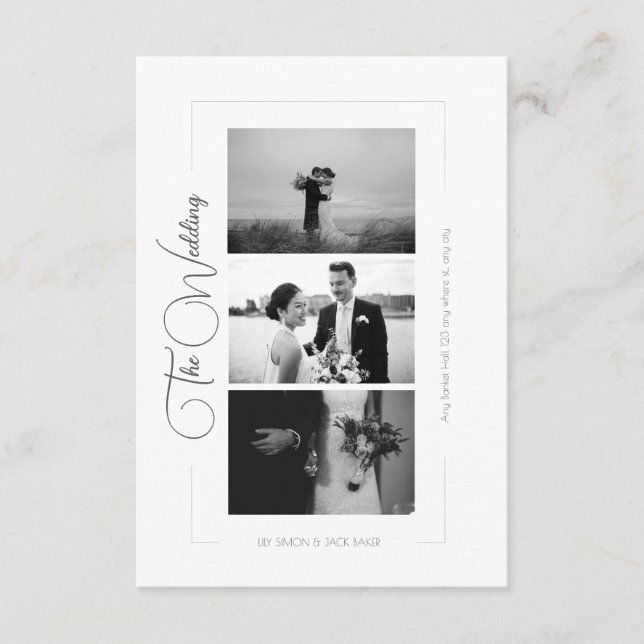 Elegant Black and White Photo Collage Wedding Enclosure Card (Front)