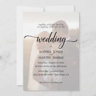 Elegant Black and White Photo Overlay Wedding Invitation