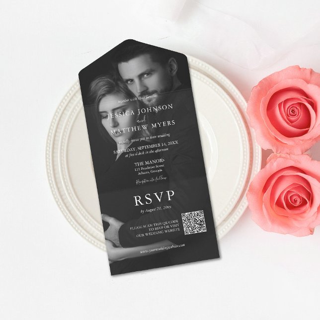 Elegant Black and White Photo QR Code All-in-one All In One Invitation (Creator Uploaded)