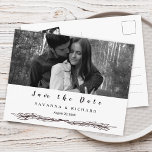 Elegant Black and White Photo Save the Date Announcement Postcard<br><div class="desc">Congratulations on your engagement! Save the Date announcements are the first big step in the wedding planning process! This design features a simple elegant save the date postcard with a large black and white photograph in the front and small black and white photo in the back. For more advanced customization...</div>