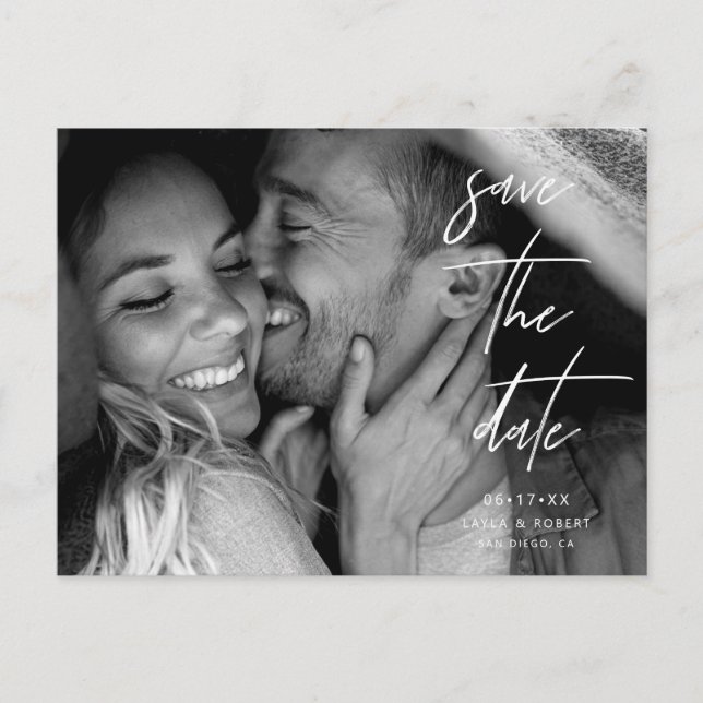 Elegant Black and White Photo Save the Date Announcement Postcard (Front)