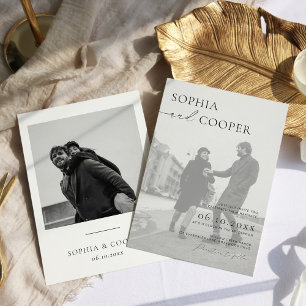Elegant Black and White Photo Wedding Invitation