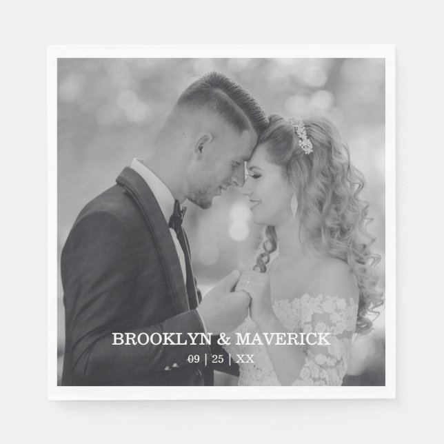 Elegant Black And White Photo Wedding Napkin (Front)