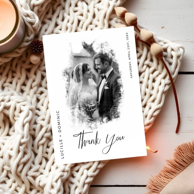 Elegant Black and White Photo Wedding Thank You Card (Creator Uploaded)