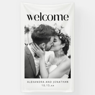 Elegant Black and White Photo Wedding Welcome  Banner