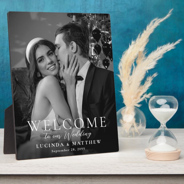 Elegant Black and White Photo Wedding Welcome Plaque (Side)