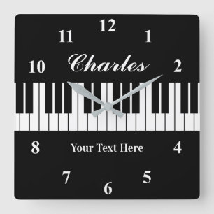 Elegant black and white piano key custom square wall clock