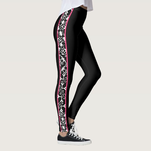 Elegant Black and White Pink Stylish Modern Swirls Leggings (Right)
