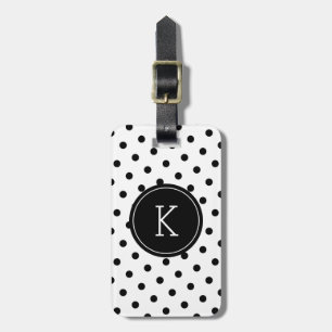 Elegant black and white polka dot monogram luggage tag