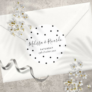 Elegant Black and White Polka Dots Wedding Classic Round Sticker