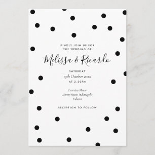 Elegant Black and White Polka Dots Wedding Invitation