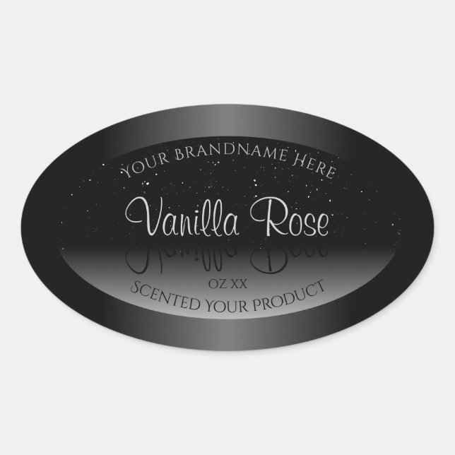 Elegant Black and White Product Label Soft Glitter (Front)