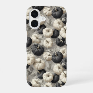 Elegant Black and White Pumpkins iPhone 16 Case