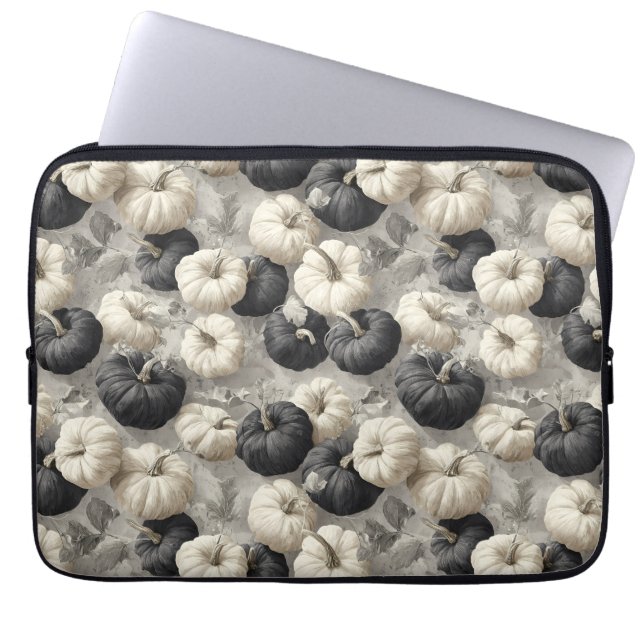 Elegant Black and White Pumpkins Laptop Sleeve (Front)