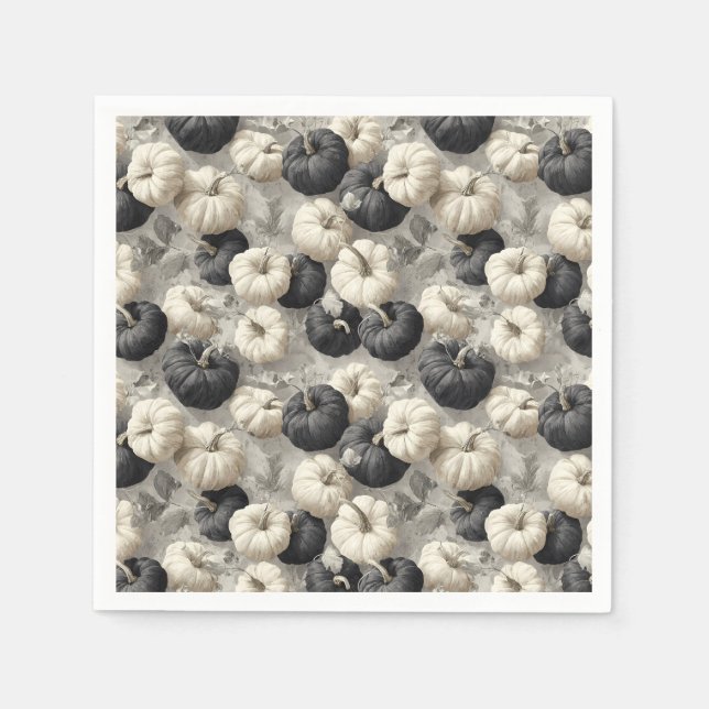 Elegant Black and White Pumpkins Napkin (Front)