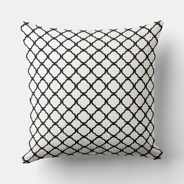 Elegant Black And White Quatrefoil Pattern Throw Pillow (Back)
