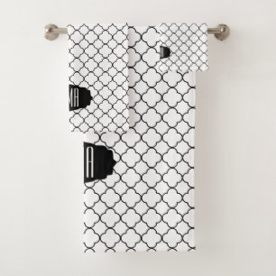 Elegant Black and White Quatrefoil Patterns Bath Towel Set