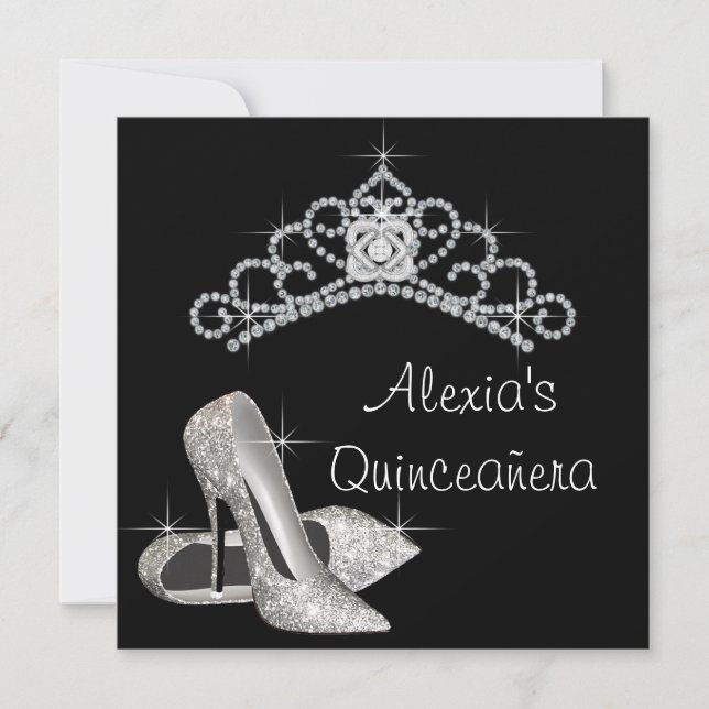Elegant Black and White Quinceanera Invitation (Front)