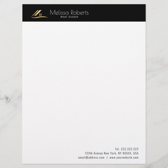 elegant black and white real estate business letterhead (Front)