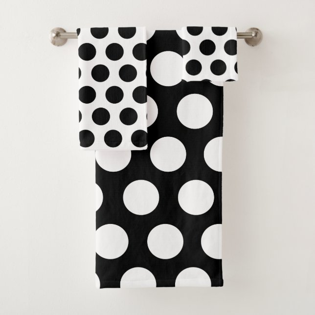 Elegant Black and White Reverse Feminine Polka Dot Bath Towel Set (Insitu)