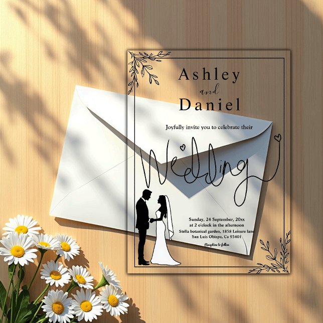 Elegant Black And White Romantic Couple Wedding Acrylic Invitations (Creator Uploaded)