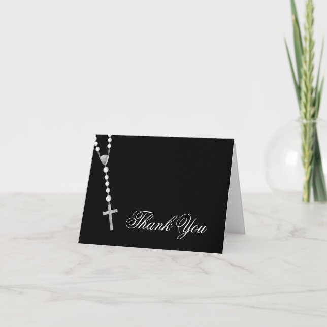 Elegant Black and White Rosary Thank You (Front)