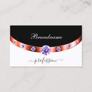 Elegant Black and White Rose Gold Purple Diamonds  Business Card