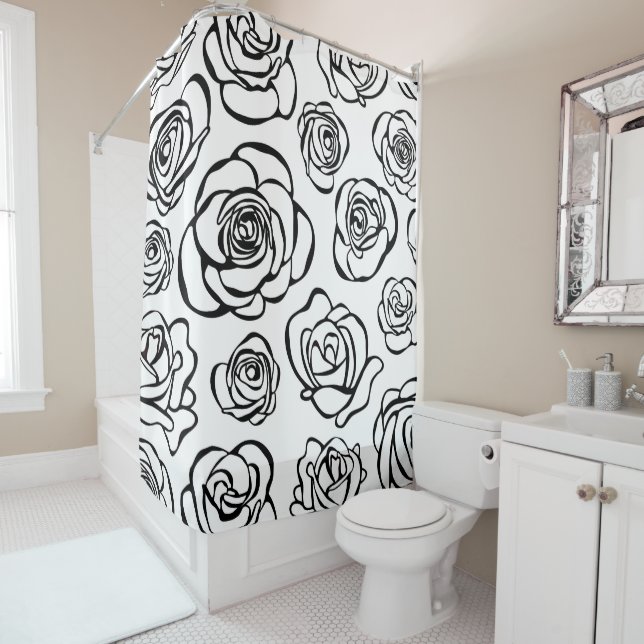 Elegant Black and White Roses on White Background (In Situ)