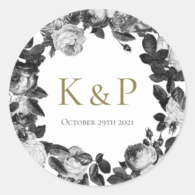 Elegant Black And White Roses Wedding Sticker (Front)