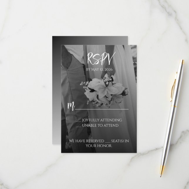 Elegant Black And White RSPV Card (Front/Back In Situ)