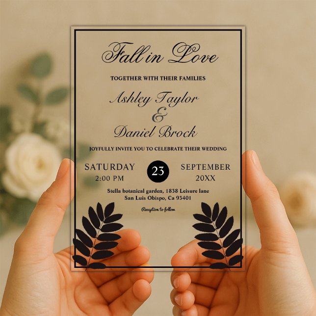 Elegant Black And White Rustic Boho Fall Wedding Acrylic Invitations (Creator Uploaded)