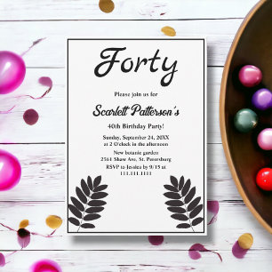 Elegant Black And White Rustic Fall 40th Birthday Invitation